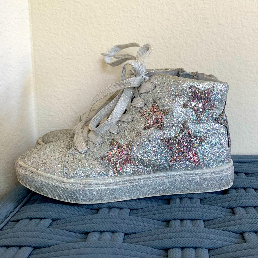 Silver sparkly glitter star hi-top sneakers girls size 3
